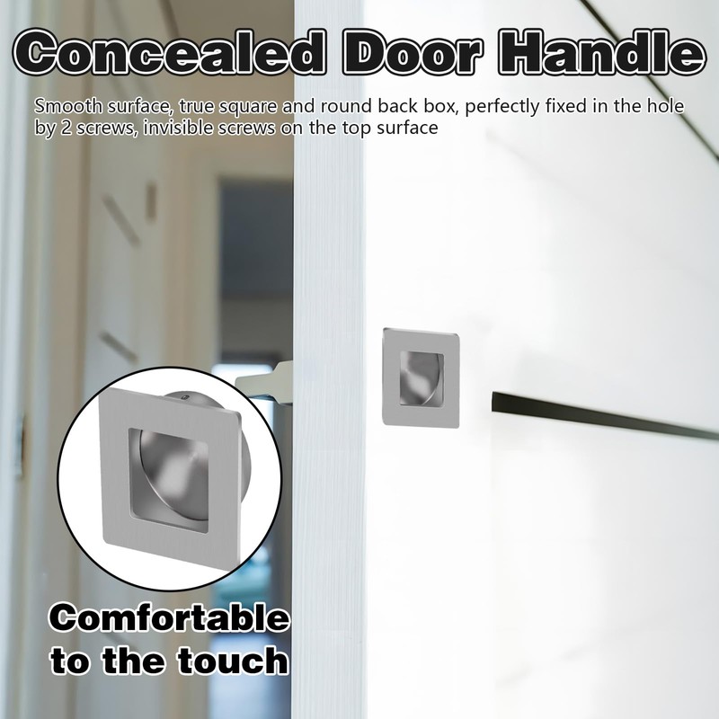 4 Pack Flush Pull Handle for Door, Square Stainless Steel