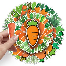 Pack of 50 Carrot Stickers for Bumper, Laptop, Bicycle, Car, Luggage, Skateboard, Fridge, Motorcycle, Waterproof Vinyl Aesthetic Vegetable Stickers, Girls Teenager Gift, Cute Food Stickers