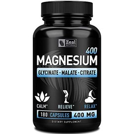 Zeal Naturals Magnesium 400 mg 180 Cápsulas - Apoyo para la calma - Relajación física - Hecho en USA                                                  