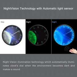 OCEST 12 Inch Night Light Wall Clock for Bedroom, Silent Lighted up Wall Clock Glow in The Dark, Easy to Read, Large Digital Display, Battery Operated for Living Room Kitchen-Blue Earth
