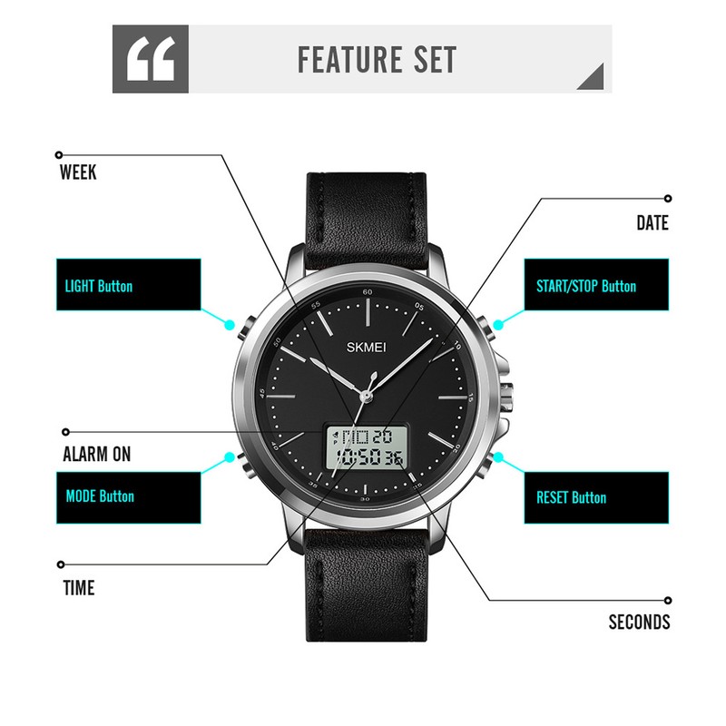 SKMEI Mens Watch Minimalism Analog Digital Watch with Alarm Stopwatch