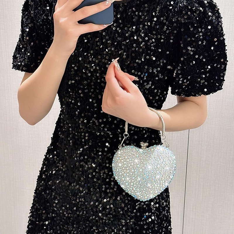 Naimo Womens Heart Bag Rhinestone Evening Bag Handbag Purse for