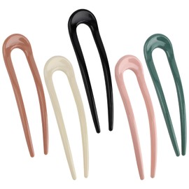 KEUKORZ French Hair Pins- 5Pcs U-Shaped Solid Color Hairpins for Women’s Thick Hair - Fashion Accessories Hair Clips Clip Sticks for Styling Decorations(5 Colors)