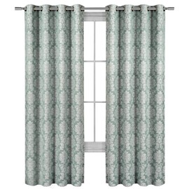 Royal Tradition Aryanna 108-Inch Wide x 108-Inch Long, Jacquard Set of 2 Grommet Top Privacy Curtains, Aqua