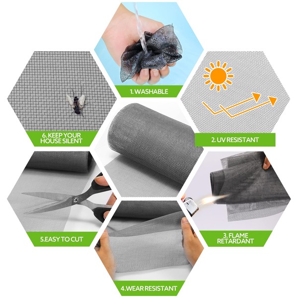 FLYZZZ Windows Screen Door Repair Kit Fiberglass Mesh 59''x118'' Window