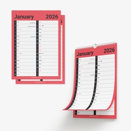 Evelay 2026 Calendar 2 Column Spiral Bound Wall Planner Month to View for Home Office Family with Holidays and Notable Dates