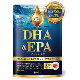 Pure Omega DHA & EPA Omega-3 Supplement, 30-Day Supply, Krill Oil, Fish Oil, 18 Additive-Free Ingredients, Made in Japan