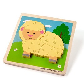 Bigjigs Toys, Chunky Lift-Out Puzzle - Sheep, Wooden Toys, Shapes Puzzle, Toddler Puzzles, Jigsaw Puzzle, Jigsaw Puzzle For Kids, Puzzles For 1 2 3 year Olds, Toddler Toys