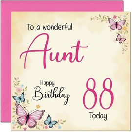 88th Aunt Birthday Card - Beautiful Butterfly Floral Aunts Birthday Card for 88 Year old Eighty Eight Eighty