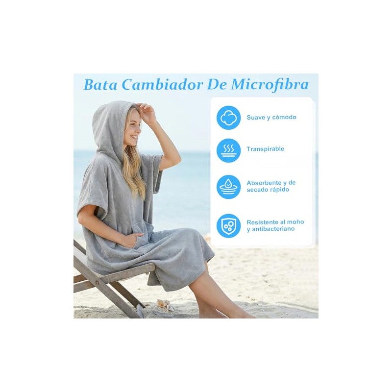 Poncho de Surf con Capucha de Microfibra, Poncho de Secado
