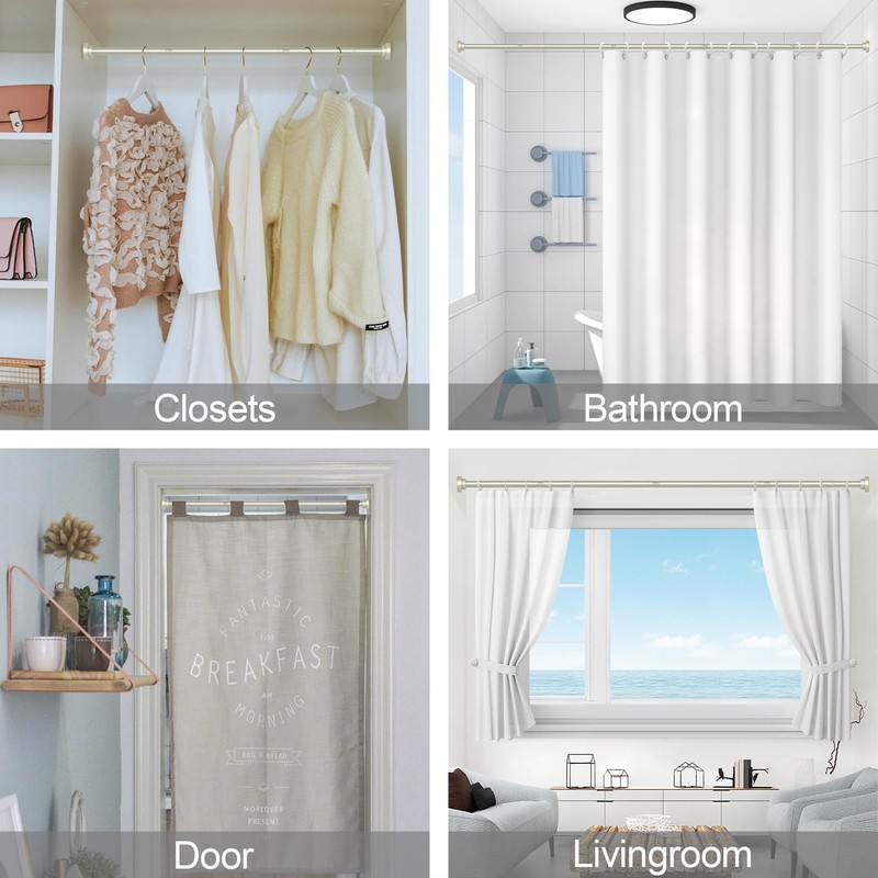 Thestoa Brushed Nickel Shower Curtain Rod Adjustable 43-92 inch, 1"Diameter