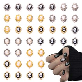 Baroque Pearl Nail Art Decoration Charms, 40 Pieces, Multi-Color, Golden and Silvery, Nail Art Charms Retro Baroque Designs Nail Art Accessories Jewelry Decorations for Women Nail Supplies