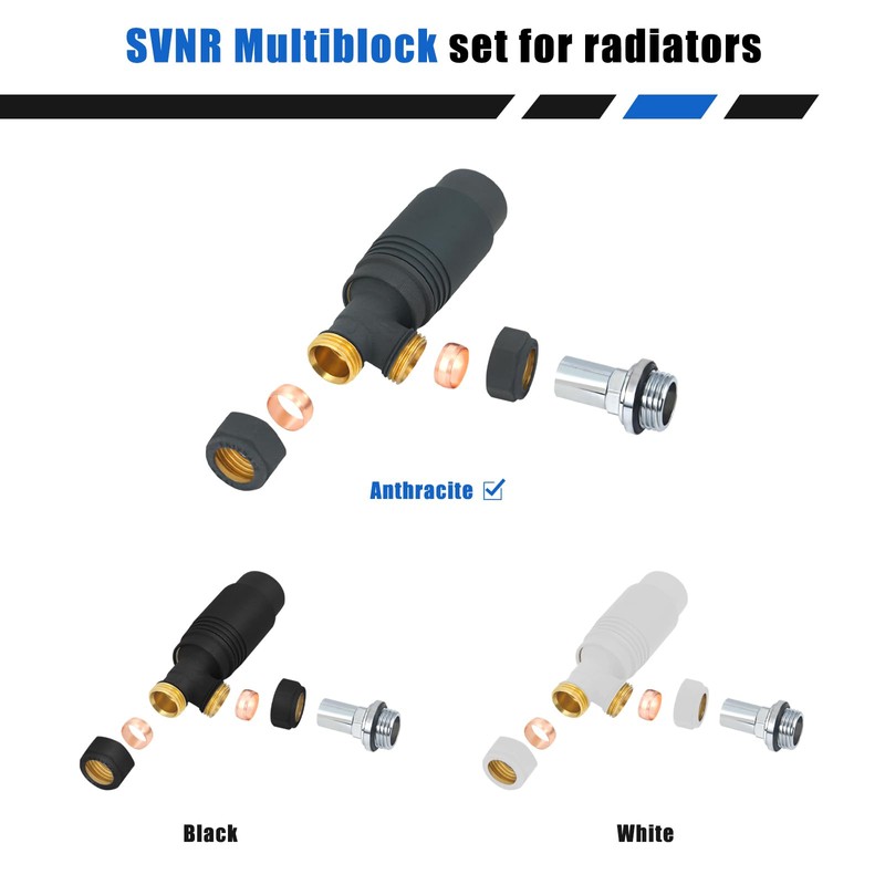 SVNR Thermostatic Radiator Valves (TRV), Textured Anthracite Grey, Angled Lockshield
