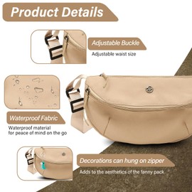 Sahunfri Bumbags for Ladies, Fanny Pack for Women Men with 2-Zipper Pockets, Waist Bum Bag Adjustable Belt Large Capacity, Lightweight Waterproof Waist Pack Suitable for Daily Use (Khaki)