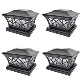 iGlow 4 Pack Black 6 x 6 Solar Post Light Frosted Lens SMD LED Deck Cap Square Fence Landscape PVC Vinyl Wood