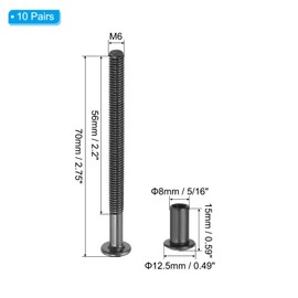 PATIKIL M6 x 70 mm Hex Chicago Screws, 10 Set Binding Screw Posts Connecting Hex Drive Socket Cap Bolt Nuts for Scrapbook Leather Belt Album Photo Furniture Repair, Black