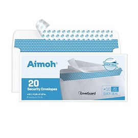 20 #10 Security Tinted Self-Seal Envelopes - No Window, EnveGuard, Size 4-1/8 X 9-1/2 Inches - White - 24 LB - 20 Count (34120)
