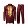 ZEROYAA Men's Africa Suit Long Sleeve Button Down Print Dashiki