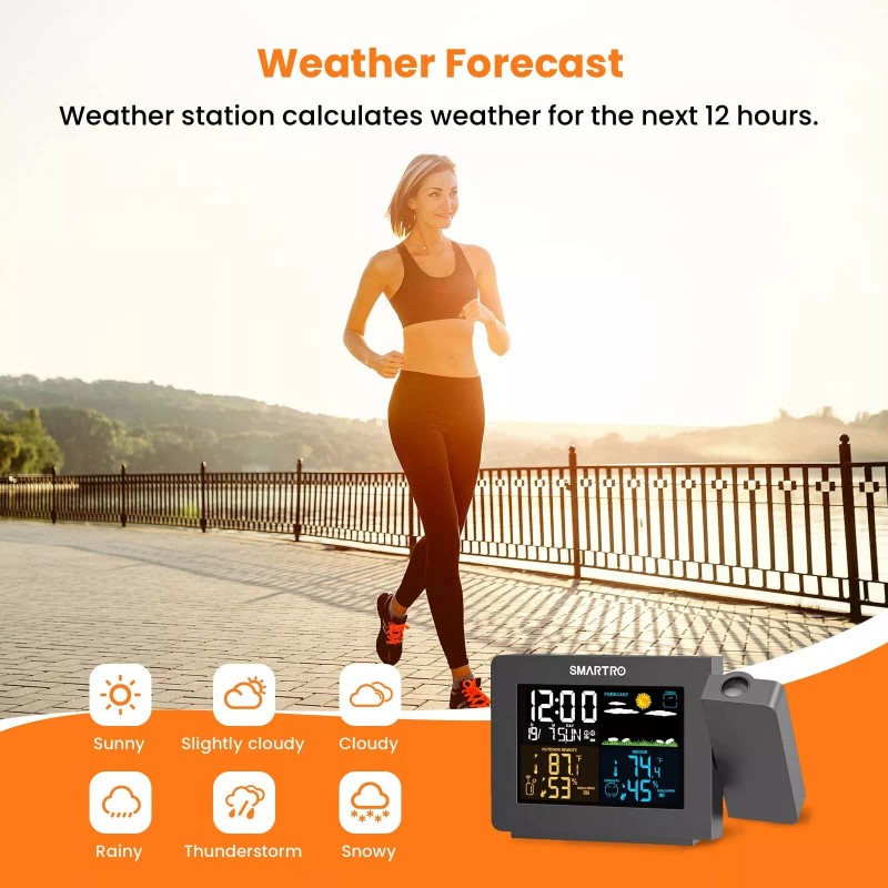 SMARTRO SC91 Projection Alarm Clock for Bedrooms with Weather Station,