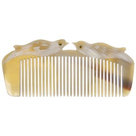 GROOMY Horn Comb, New Luxury Natural Horn Hair Comb Craft with Mandarin Duck Carvings Handle-Yellow-2