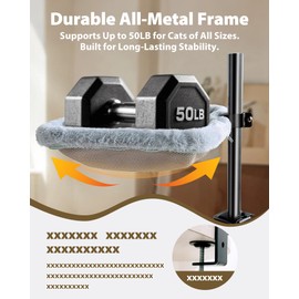 L&W BROS. Cat Desk Bed – Adjustable Desk Cat Hammock with 360° Rotating Arm, Dual-Sided Washable Cover, 45LB Capacity, 17"x14", Metal Frame