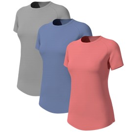 Wulibike - Confezione da 3 o 5 magliette sportive da donna a maniche corte, maglietta da corsa traspirante, ad asciugatura rapida, con protezione UV UPF50+, per fitness, allenamento, running