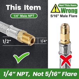 Aekops 15 inch RV Propane Hose Replacement with Gauge, 2 Pack Camper Propane Hose for Standard Two Stage Regulator, Stainless Steel Braided RV Gas H-ose for Camper- 1/4 Male NPT x QCC1, 350PSI