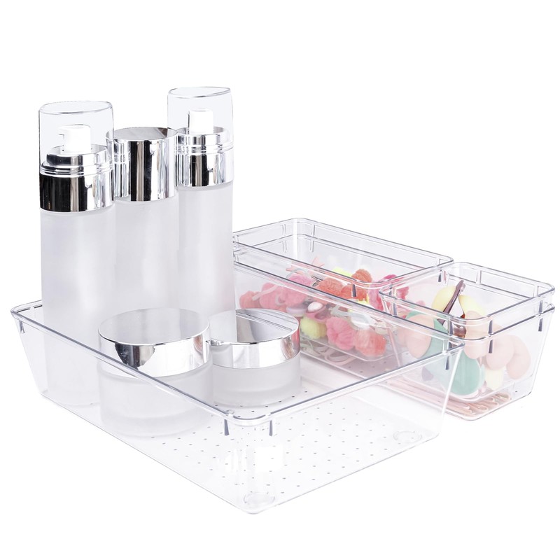 Zuihug 4 PCS Clear Plastic Drawer Organizer, Desk Drawer Divider