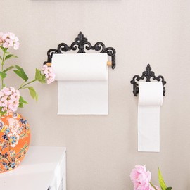 Sungmor 2 Pack Vintage Cast Iron Toilet Paper Holder, Decorative Fleur De Lis Toilet Paper Roll Holder, Wall Mounted Antique Brown Tissue Roll Holder, French Rustic Bathroom Kitchen Wall Decor
