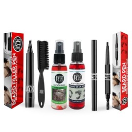 JYE Kit de BOLIGRAFO y PINCEL para rellenar huecos de barba y Bigote, Impermeable, Cubre canas. Incluye tratamiento natural para crecimiento de barba 