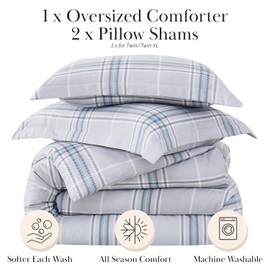 Southshore Fine Living, Inc. Vilano Plaid Collection - King Comforter Set, Premium Bedding, All-Season Down Alternative, Soft Coverlet, Oversized 3-Piece California King Size Comforter Set, Grey