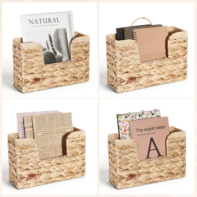 Woven Hanging Magazine Holder, Water Hyacinth Hanging Magazine Basket 11.8