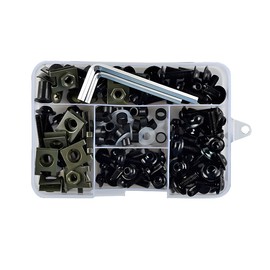 FALVFUN 177PCS Motorcycle Fairing Bolt Kit, M5 M6 Stainless Steel Scooter Windscreen Screws Fasteners, Sportbike Metric Bolts Nut Clips Fixing Set, Universal Motorbike Accessories (Black)