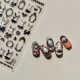 Liako 5D Cartoon Nail Art Sticker Set: Includes 4 Sheets of Cute Designs, self-Adhesive, Comes with Tweezers and Pink Bag, Perfect for DIY Manicure for Women and Girls.