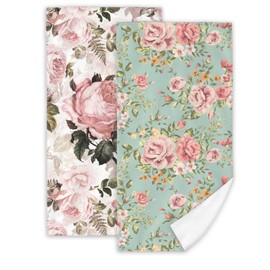 netufe Shabby Chic Pink Rose Flower Hand Towels for Bathroom Polyester Soft Cute Bath Towels Decorative Towels for Bathroom Kitchen Spa Yoga