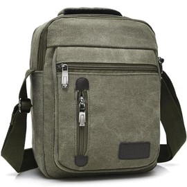 Messenger bag for Men, Vintage Canvas Crossbody Bag Shoulder Bag, Small Messenger Satchel Bag for Women, 8.8 x 11 x 3.5 inch (Army Green)