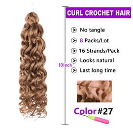 ZRQ 8 Packs 10 Inch GoGo Curl Crochet Hair 27 Color Wavy Beach Curls Crochet Hair Synthetic Deep Twist Crochet hair Extensions For Women(10 Inch,27)