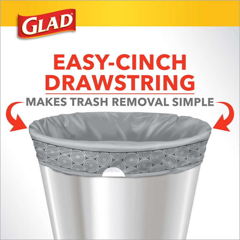 Glad Small Drawstring Trash Bags with Clorox, 4 Gal, Lemon