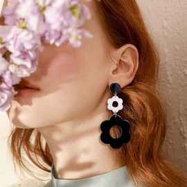 70s Earrings for Women White Acrylic Earrings Acrylic Leopard Earrings Dangle Simple Retro 70s Jewelry, Silver, No Gemstone