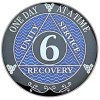 AA 6 Year Silver, Blue Color Plated Medallion, Alcoholics Anonymous