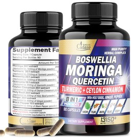 Moringa Leaf 7500mg Boswellia 1500mg Quercetin 450mg Supplement - Breast Milk, Heart, Immune & Joint Support - 8in1 Combined Turmeric, Ceylon, Ginger & More - 90 Veggie Capsules for 3 Months