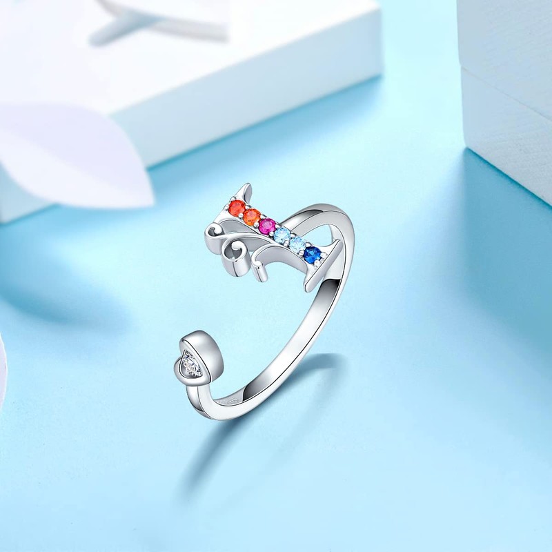 FOREVER QUEEN Adjustable Initial Letter Ring for Women 925 Sterling