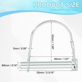 PATIKIL Trailer Coupler Pin 5/16x2-3/16x1.81"(D*L*IW), 2 Pcs Wire Lock Pin Safety Shaft Locking Pin Round Pto Pins for Farm Trailers Lawn Hitches Garden Tractor Kayak Boat (8x55x46mm)