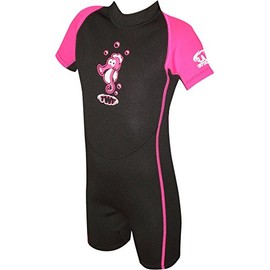 TWF KIDS SHORTY WETSUIT SHORTIE CHILDS CHILDRENS BOYS GIRLS UV SWIM SUN WET SUIT PIRATE SEAHORSE (Pink Seahorse, 3-4 Years)