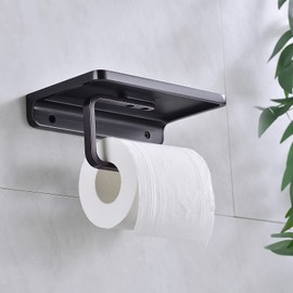 DIKUROOMS Toilet Paper Holder with Phone Shelf Storage, Wall Mounted Bathroom Accessories Rustproof Tissue Roll Holders Dispenser, Oil Rubbed Bronze