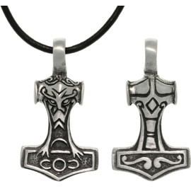 Jewelry Trends Pewter Two Sided Thor's Hammer Pendant with 18 Inch Black Leather Necklace