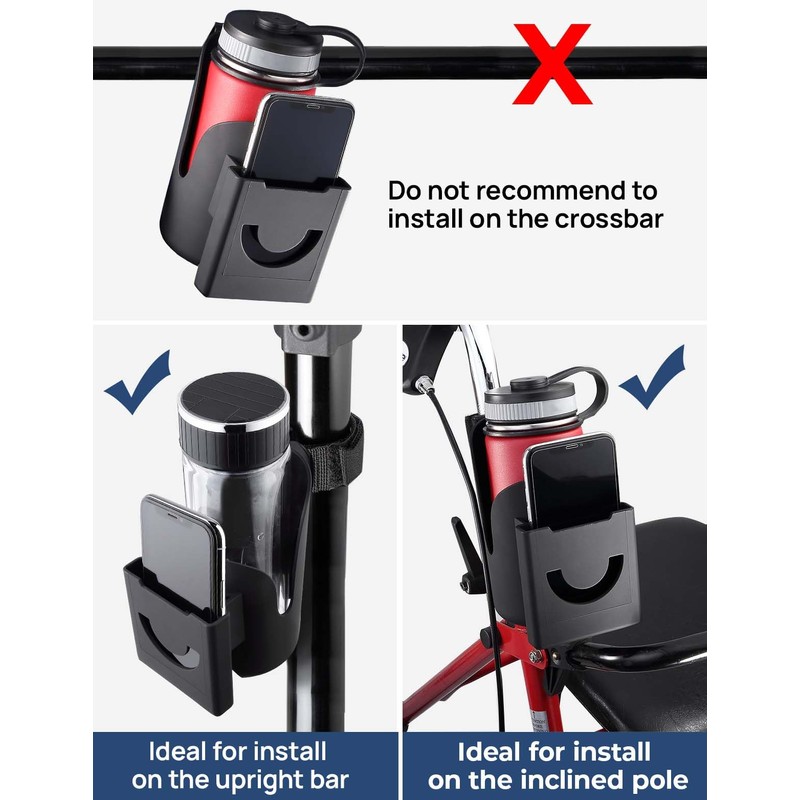 JOYTUTUS Cup Holder for Wheelchair, 2 in 1 Water Bottle