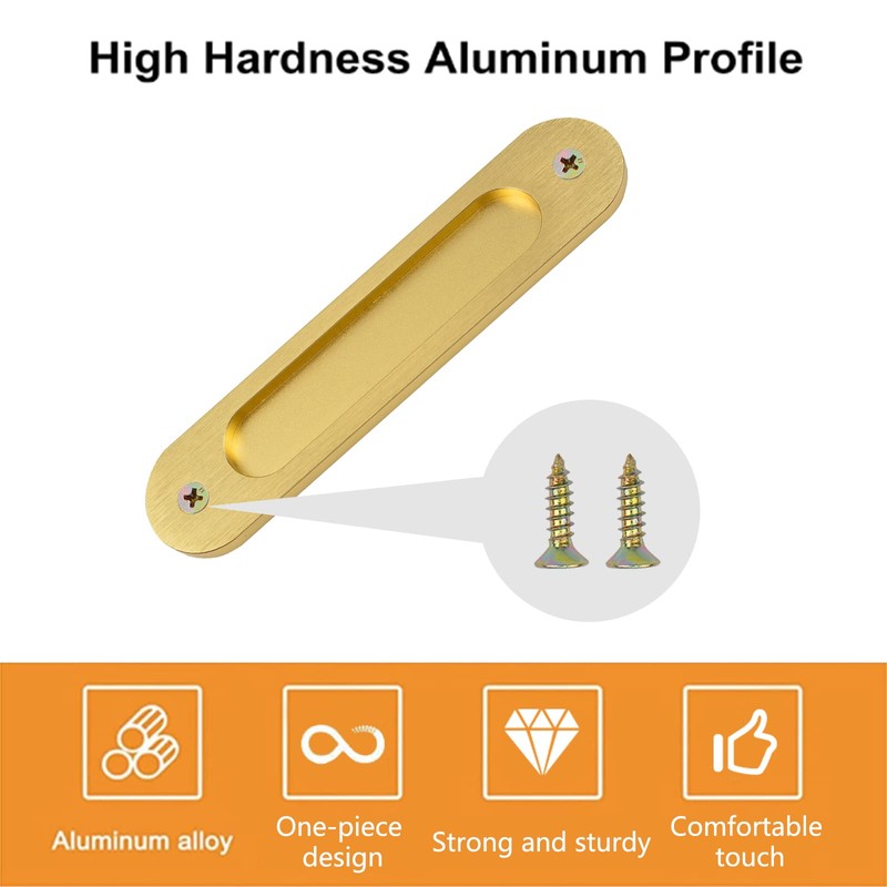 MOROBOR Oval Recessed Sliding Door Pulls, 2pcs Brushed Gold Flush