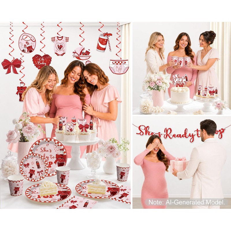 208Pcs Xynic She's Ready to Pop Baby Shower Decorations Tableware