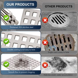 4" Brushed Nickel Shower Drain Cover - Square Floor Drain Cover Replacement - Hair Catcher/Drain Strainer for Bathrooms, Showers, and Sinks - SUS304 Stainless Steel & CUPC Certified